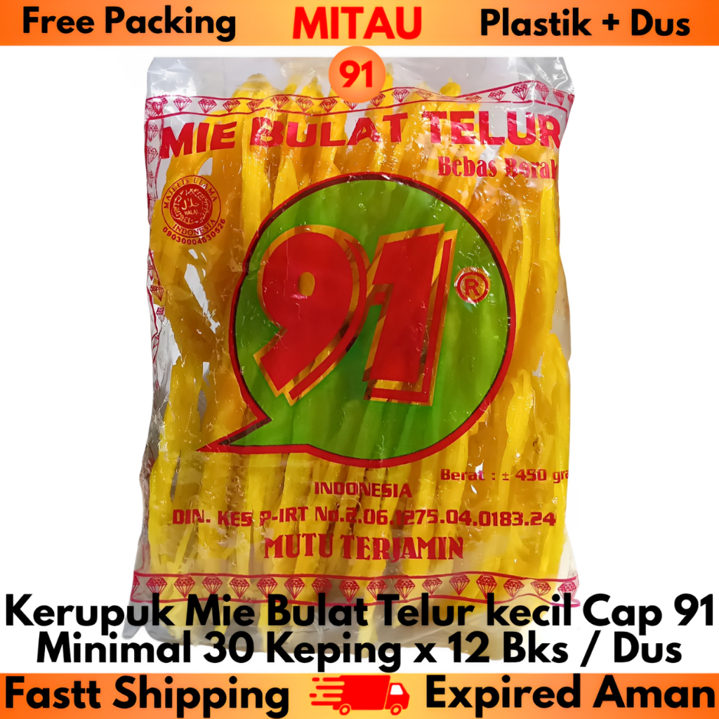 

Kerupuk Mie Medan Cap 91 400gr x 12 Bks / Dus