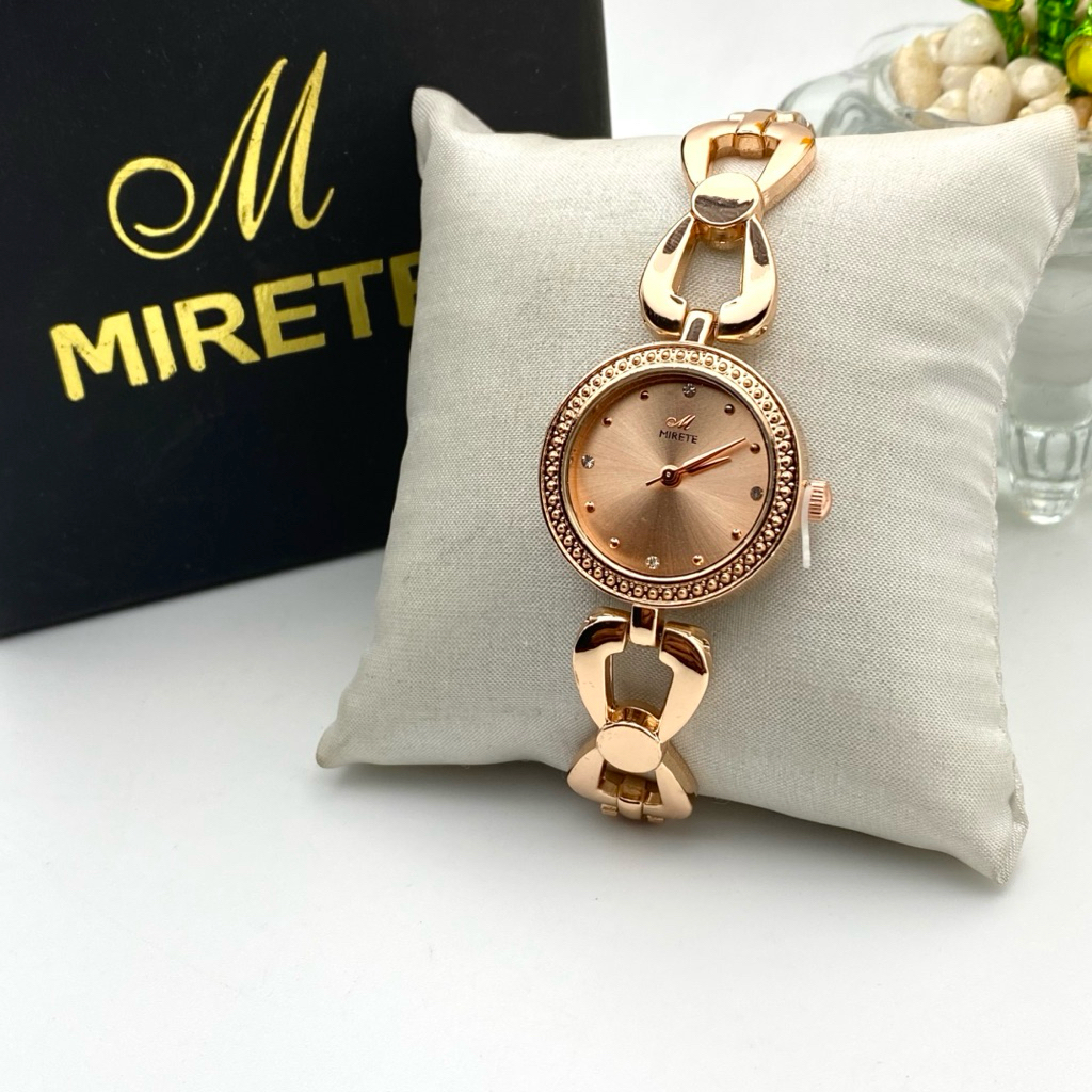 Jam Tangan Wanita Terbaru Mirete R-374 Bahan Stainless Warna Rosegold Hitam Silver Jam Cewek Elegant