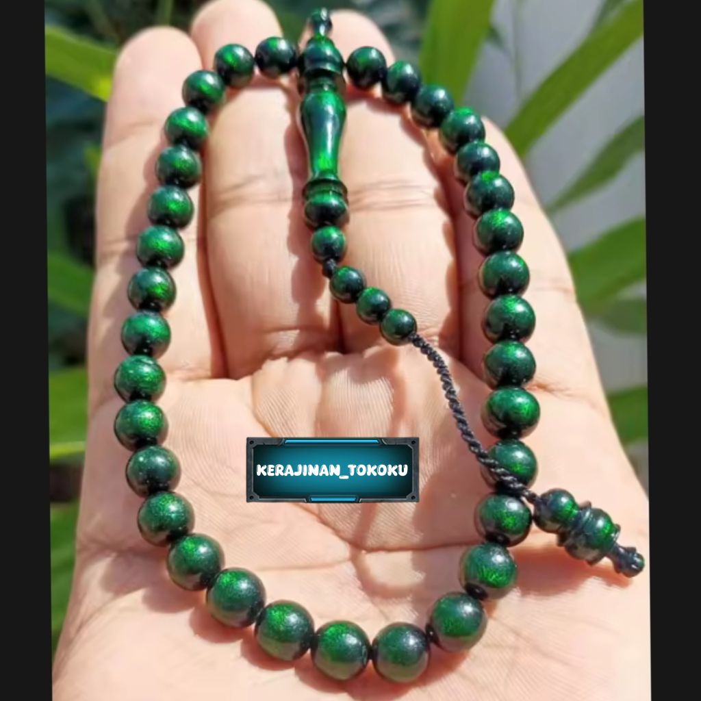 Tasbih Yuser Akar bahar Tali arus asli Hijau zamrud 33 butir 8mm