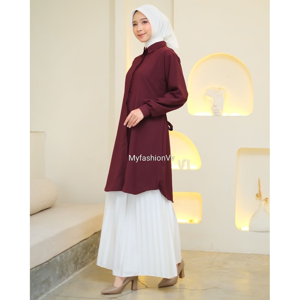Viky Tunik / Kemeja polos tali / Tunik kekinian / Tunik lengan kancing /Tunik polos / Tunik kekinian