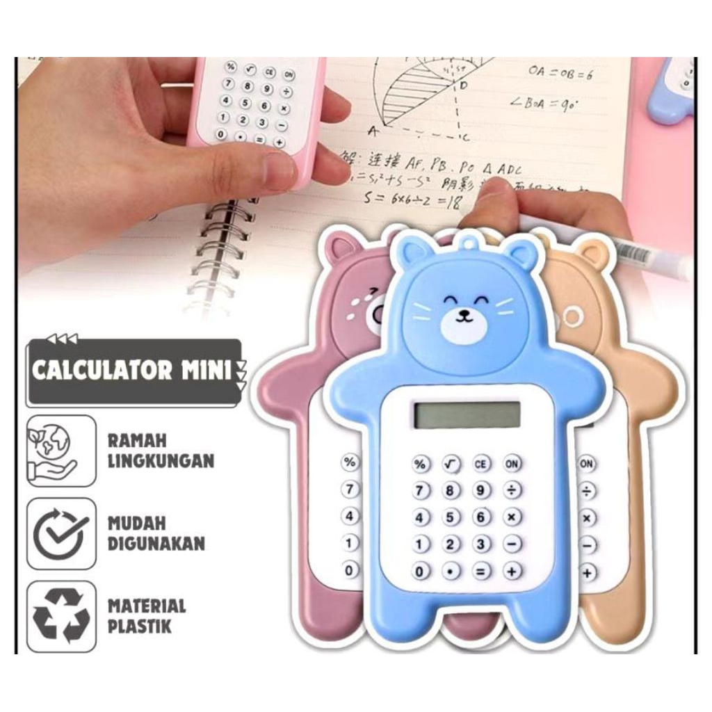 

Kalkulator Mini 8Digit Portable Lucu Motif Beruang/Calculator Travel Tombol Karet Alat Tulis