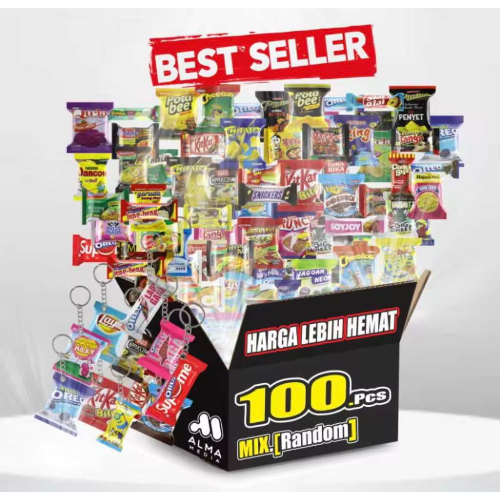 100 PCS GANTUNGAN KUNCI SNACK VIRAL MIX