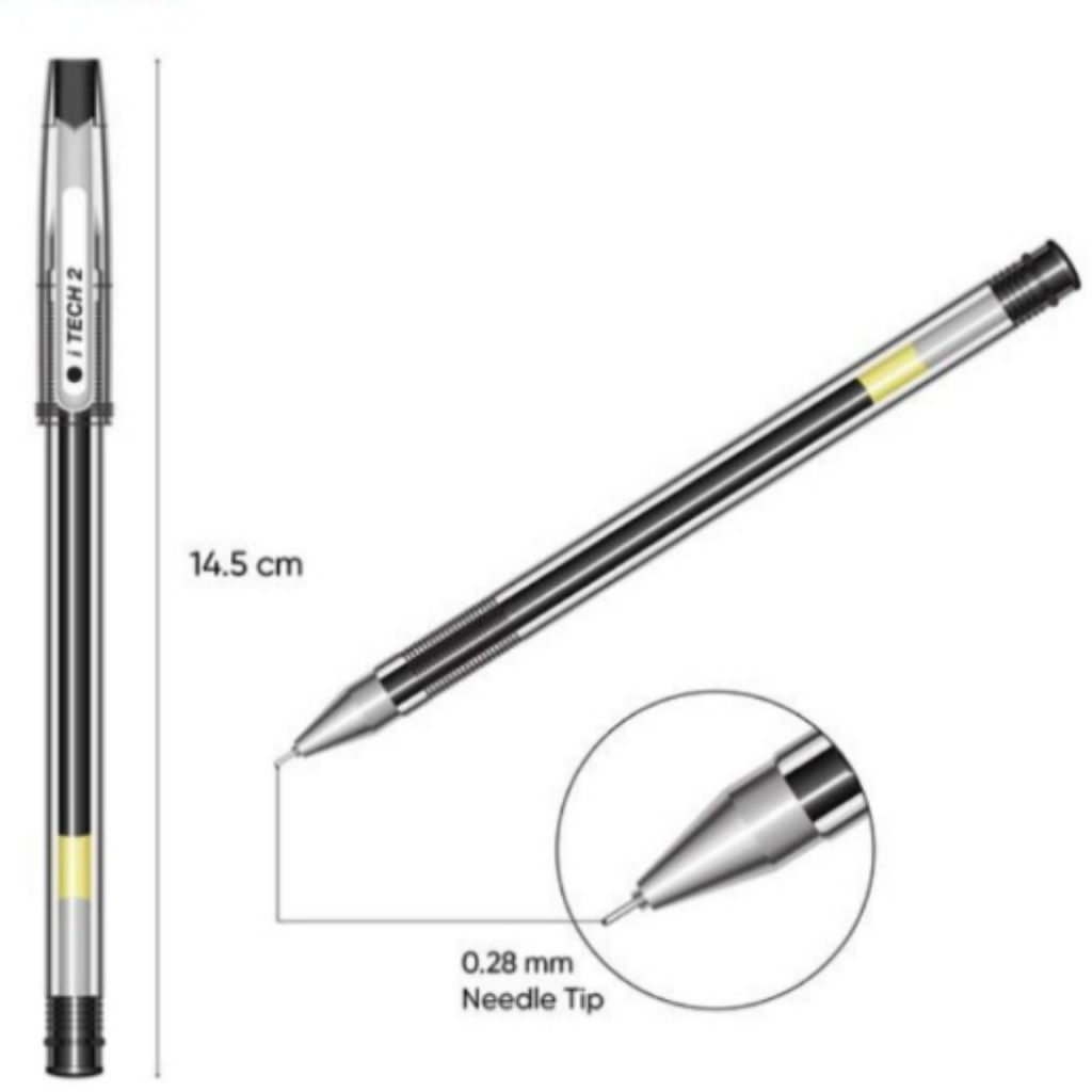 

Pulpen Gel Black Colour isi 12 Pcs Itech 2 0.28mm 1 Pack Warna Hitam