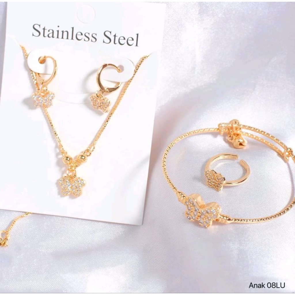 set perhiasan anak anak  kupu kupu titanium asli anti luntur