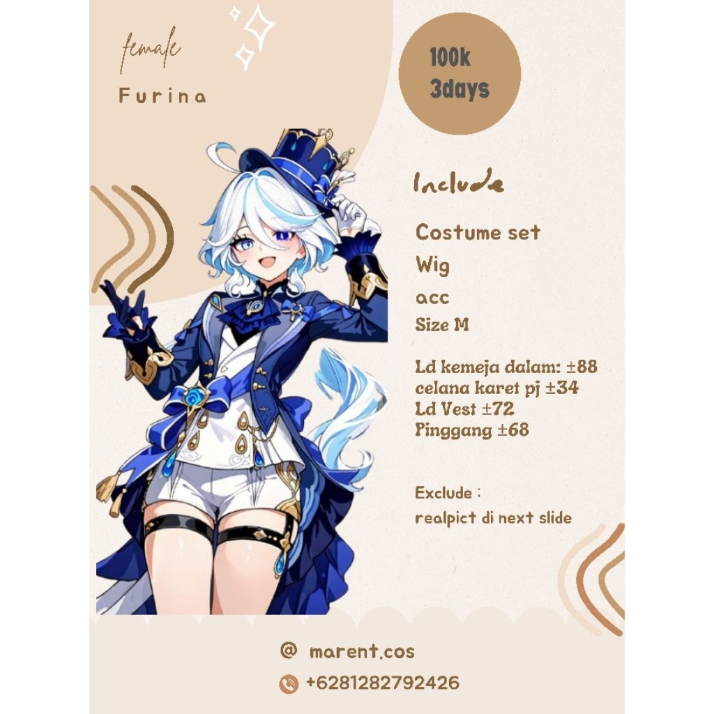 rental costum cosplay furina genshin impact