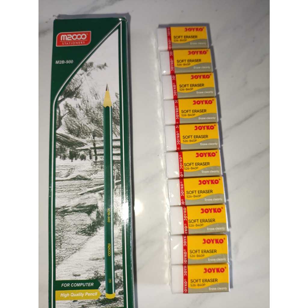 

Bundle 1 Pak Pensil M2000 + 10 penghapus karet mini merk joyko hitam / merah