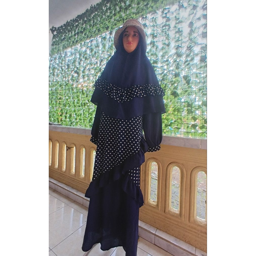 GamisPolkadotSetHijabPinggangKaretBelakangPL/LD105/P140