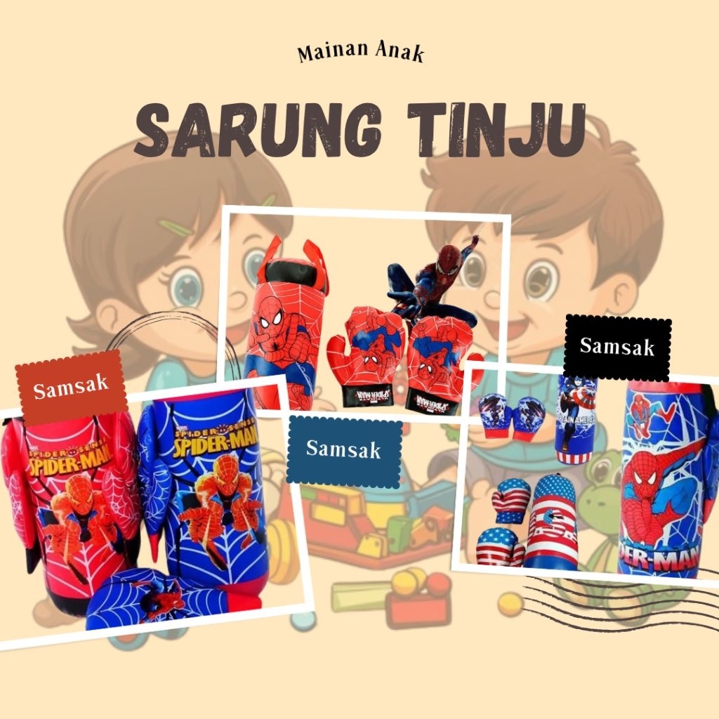 Mainan sarung tinju boxing anak,mainan tinju anak samsak motif random,mainan tinju samsak anak karak