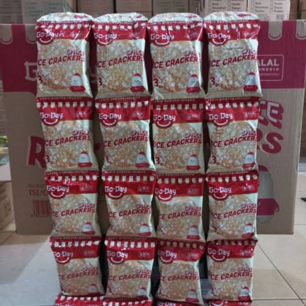 

Biskuit Rice Crackers Go-Day ( 1 dus 16 renceng ) Garing Gurih Manis