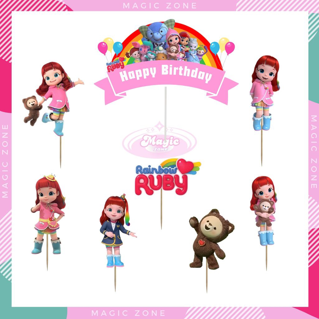 Cake Topper/ Topper Cake Karakter/Hiasan Kue Ulang Tahun Tusukan/ Ruby Rainbow