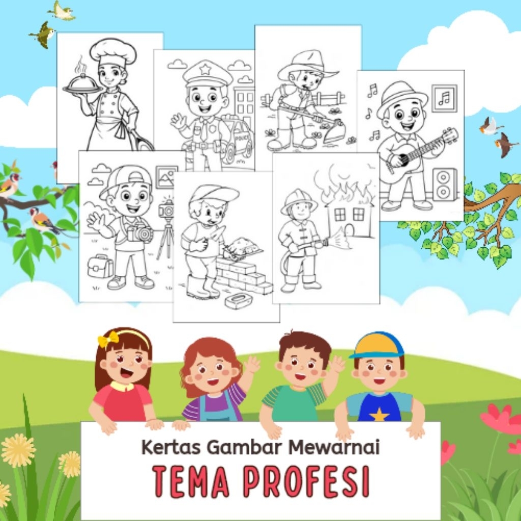 

20 LEMBAR KERTAS MEWARNAI ANAK TEMA PROFESI (READY LANGSUNG KIRIM)