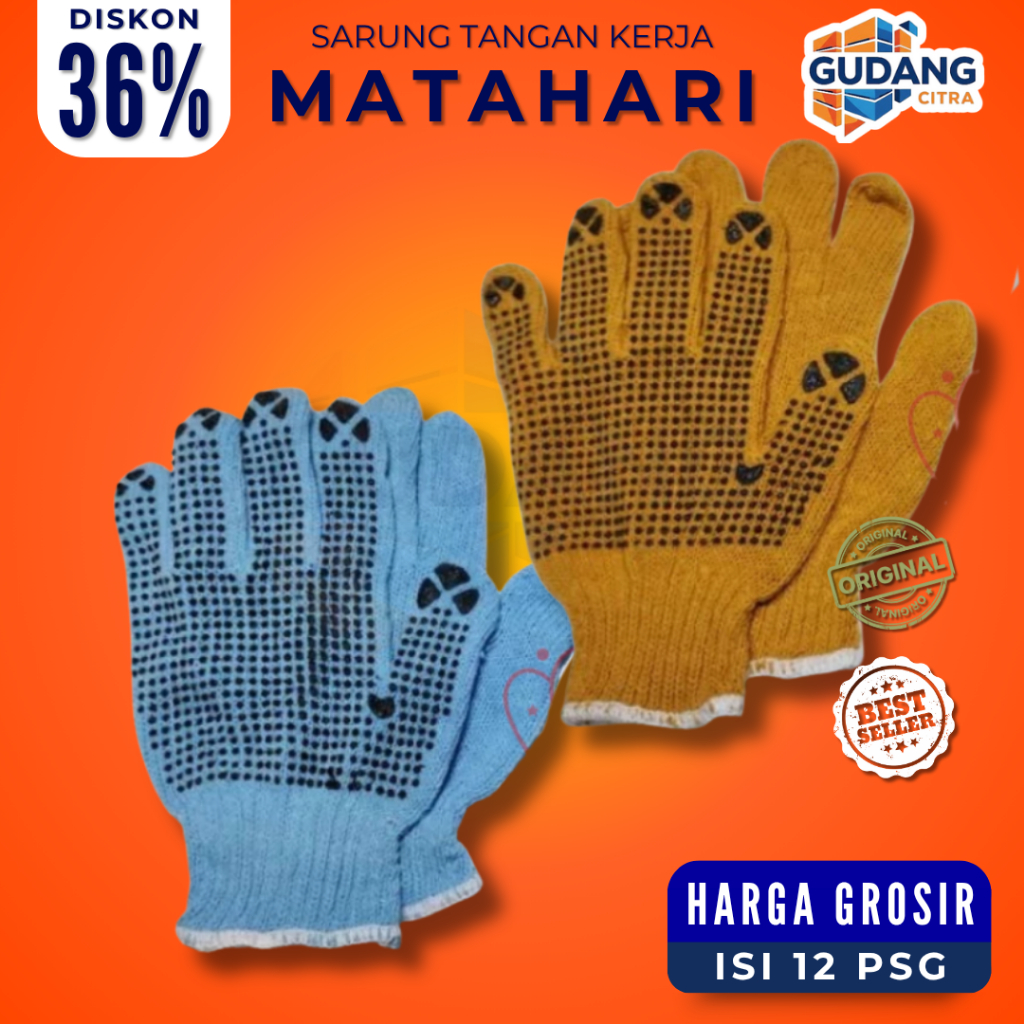 Sarung Tangan Kerja Grosir 12 Pasang /  Sarung Tangan Bintik Matahari Karet Tebal / Sarung Tangan Ke