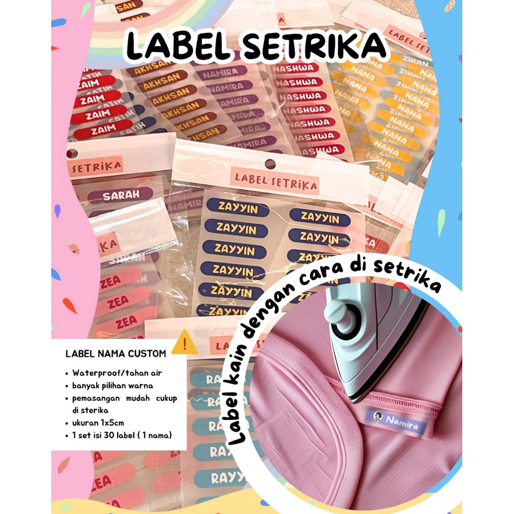 

Label setrika nama anak / stiker baju / stiker kain
