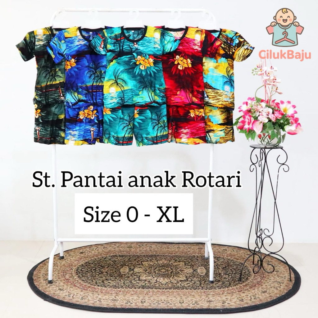CILUKBAJU - SETELAN ANAK KAOS MOTIF PANTAI HAWAI BALI / SETELAN PANTAI ANAK / KAOS RUMAHAN ANAK MOTI