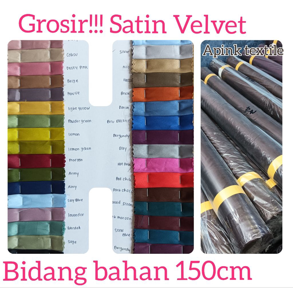 Grosir!!! kain satin Velvet /Grosir satin bridesmaid per satu rol isi 50 -60 yrd