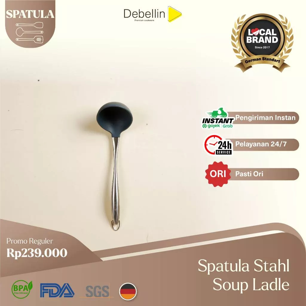 Debellin Stahl Spatula Soup Ladle atau Sutil Silikon Food Grade Premium / Debellin