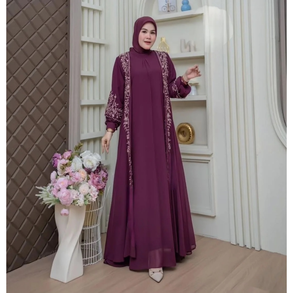 Mahra abaya set outer [Cod] - Gamis Lebaran 2026 Model Gamis Terbaru Ibu Ibu / Baju Kondangan Wanita