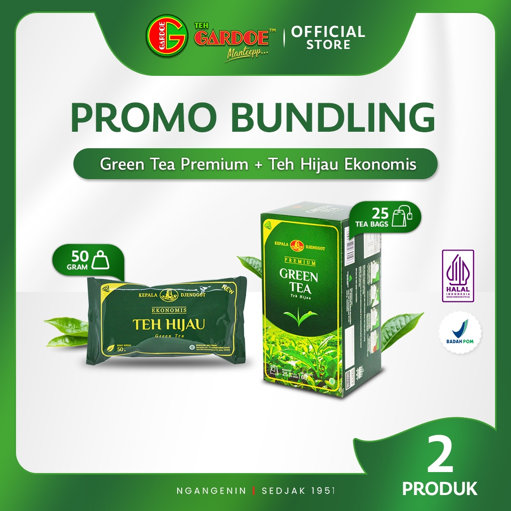 

(PROMO BUNDLING) Kepala Djenggot Green Tea Sachet Ekonomis 50 gr & Green Tea Premium 25's 60 gr