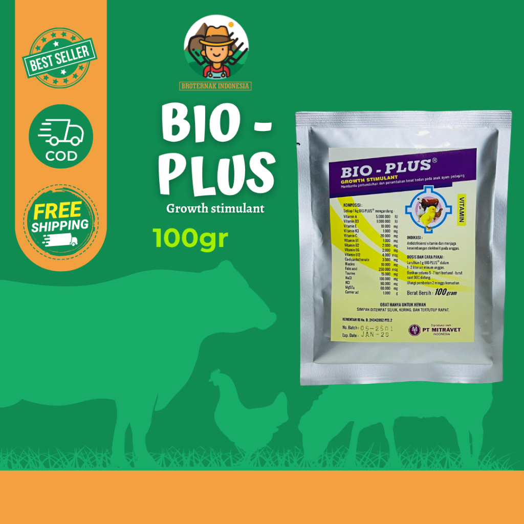 BIO PLUS 100 GRAM Vitamin DOC Anak Ayam Pemacu Pertumbuhan & Berat Badan Anak Ayam Bebek Doc Broiler