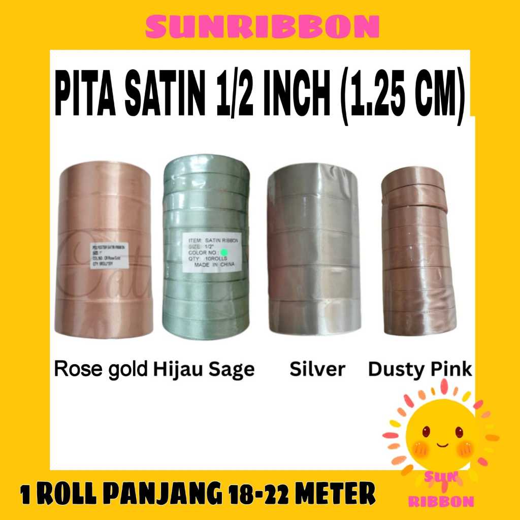 

Satin 1/2 = 1.25 CM HIJAU SAGE, DUSTY PINK, SILVER