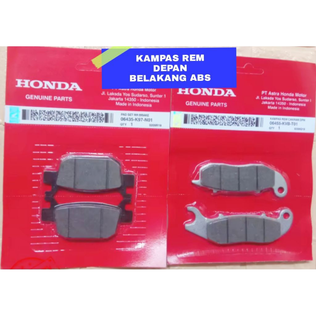 KAMPAS REM DEPAN KB4 + KAMPAS REM BELAKANG K97 PCX 150 ABS PCX 160 ABS ORI LOKAL