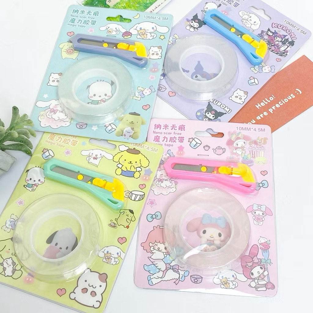 

Paker Selotip + Cutter akinu Sanrio / 2 in 1 Tape + Minu Cutter Sanrio Warna Warni / Selotip Cutter
