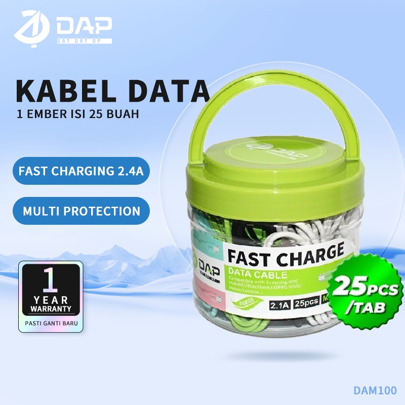 DAP DA Series Toples Kabel Data Micro, Type C & Lightning 2.4A Fast Charging 100cm Garansi Resmi 1 T