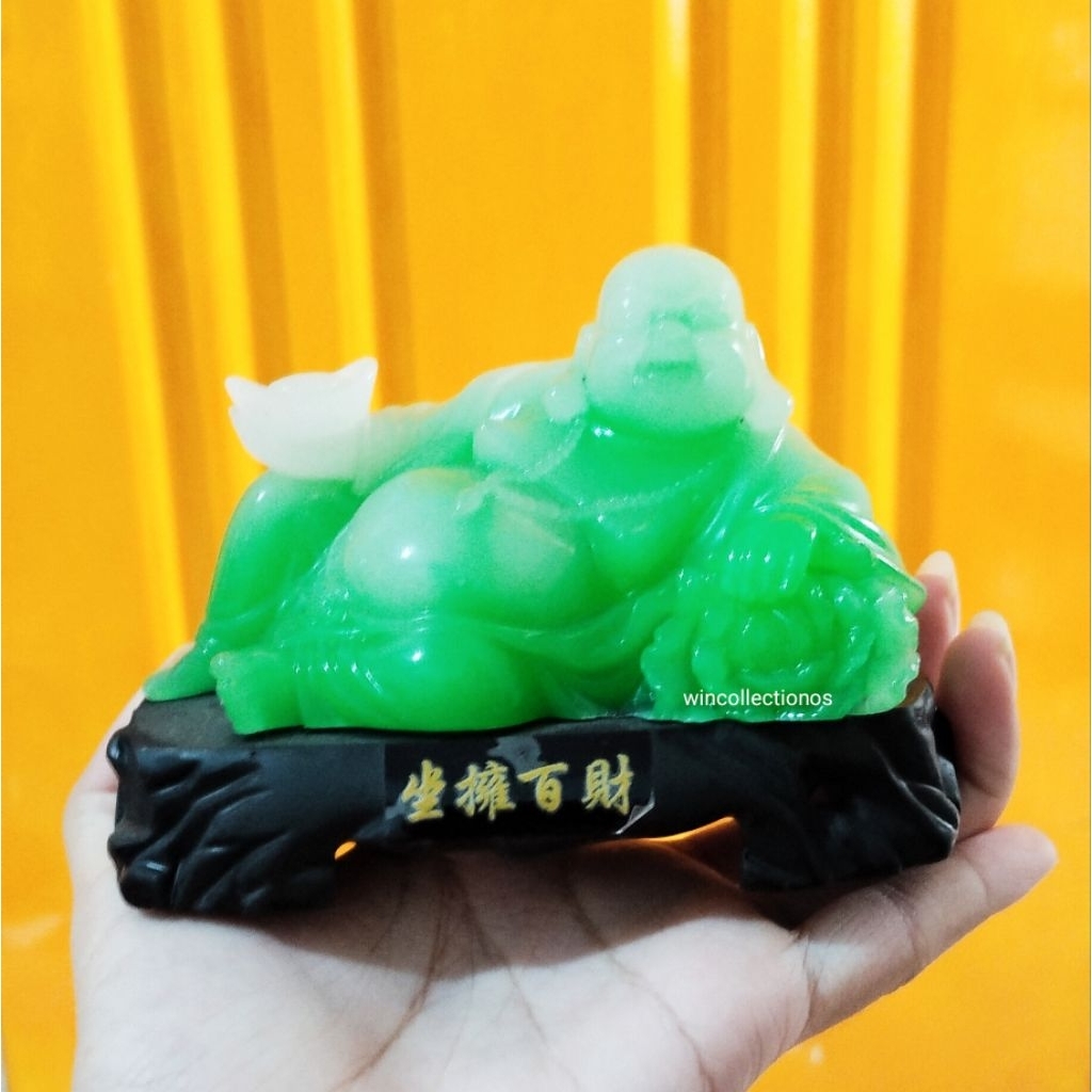 Pajangan Buddha Maitreya warna Giok ORI CHINA - Patung Maitreya pembawa rezeki - Rupang Maitreya Rup