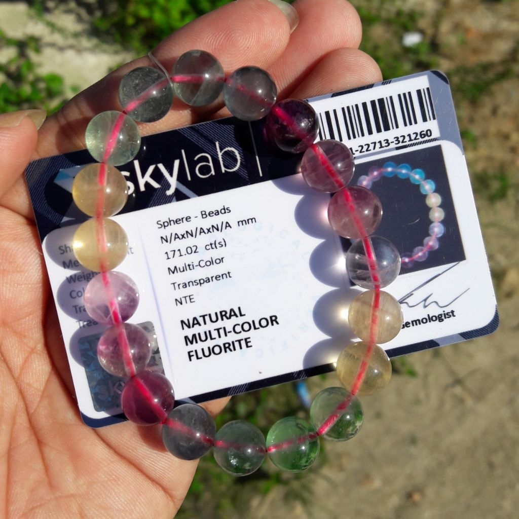 Gelang Natural Batu Multicolor Fluorite No Treatmen Plus Sertifikat Memo