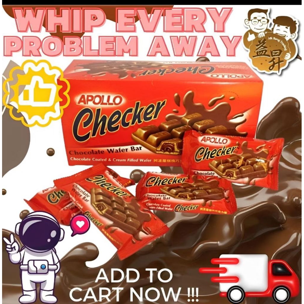 

APOLLO CHECKER WAFER BAR CHOCOLATE CREAM FILLED 1PACK ISI 24PCS