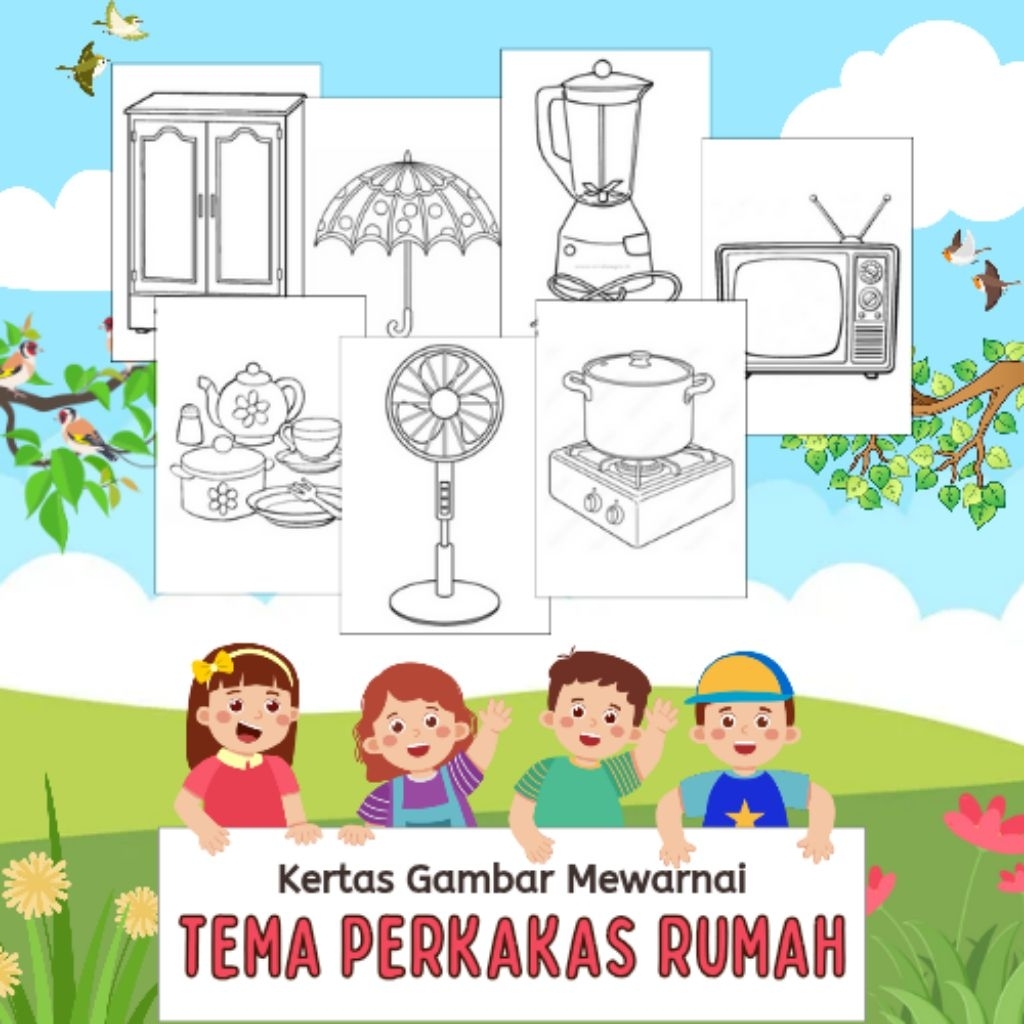 

20 LEMBAR KERTAS MEWARNAI ANAK TEMA PERKAKAS RUMAH (READY LANGSUNG KIRIM)