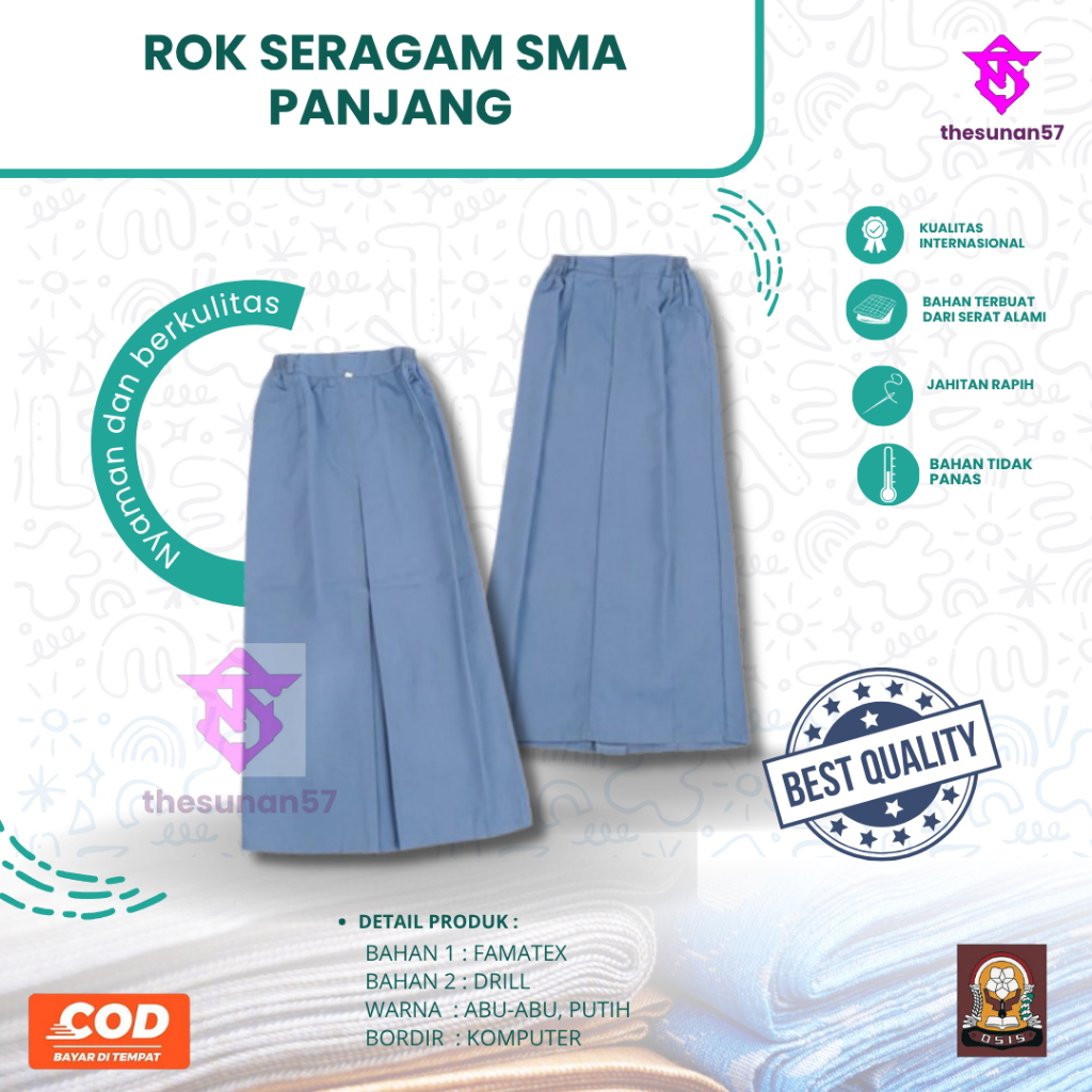 ROK SERAGAM SMA PANJANG MURAH | ROK SMA MURAH | ROK SMA PANJANG BAHAN PREMIUM