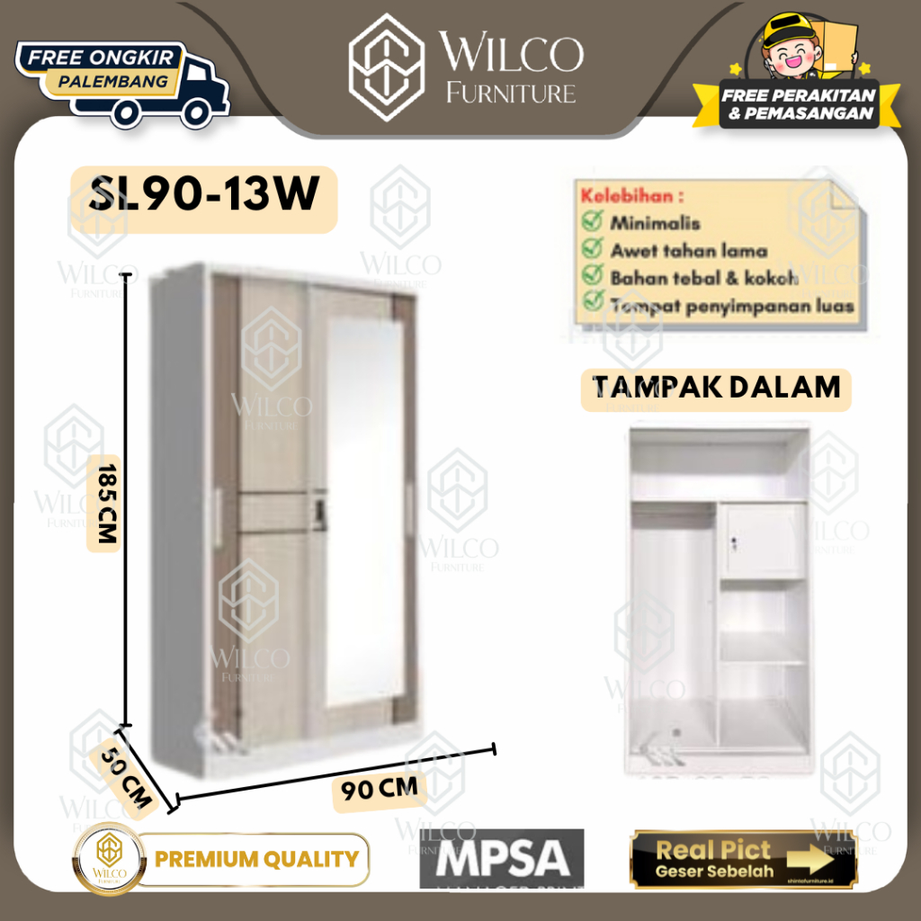 Lemari Pakaian Besi MPSA Sliding SL90B | Lemari Baju 90 Cm | Lemari Besi Murah Palembang