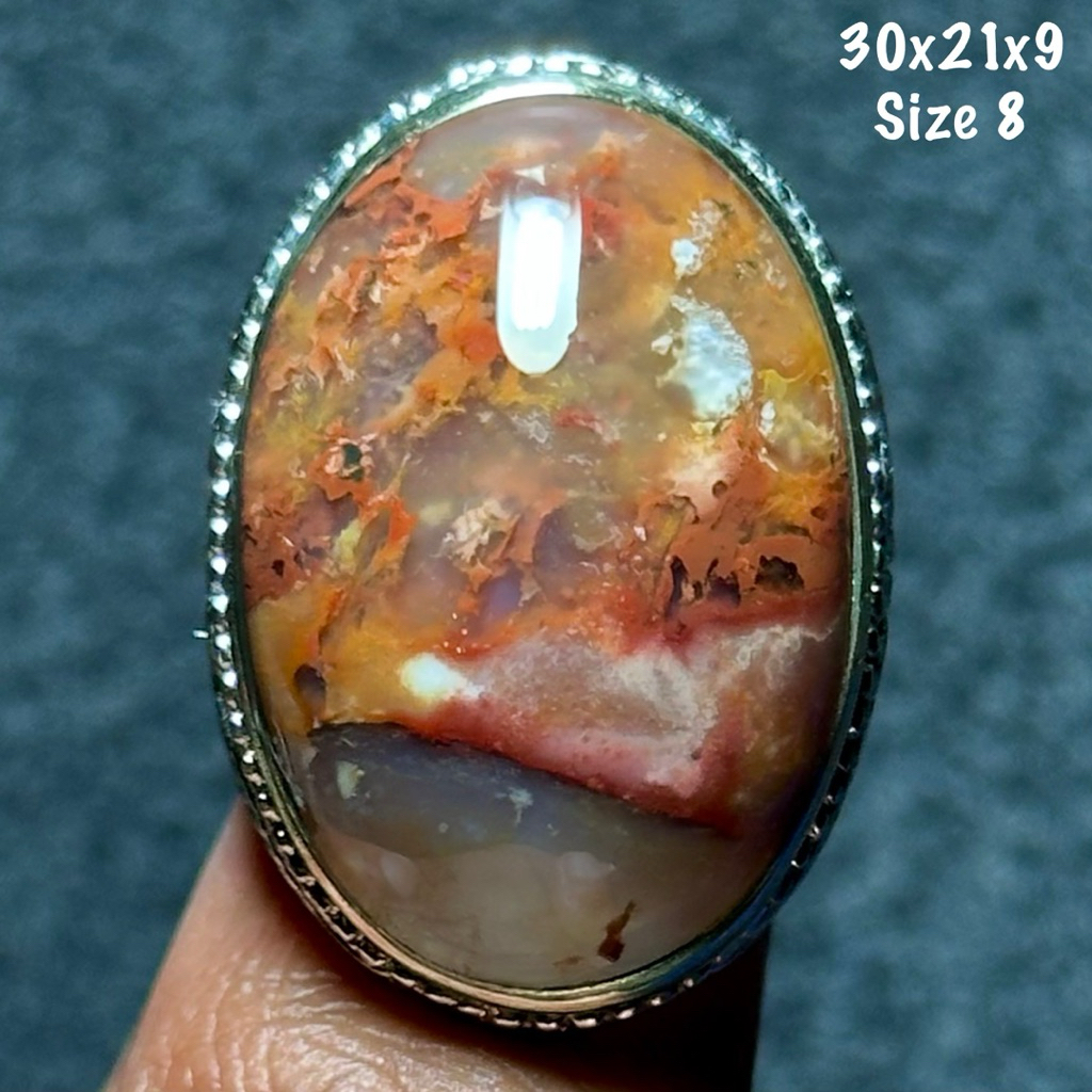 Cincin Batu Akik Natural Pancawarna Garut Jumbo Jenong Aquarium Kristal (asli alam)