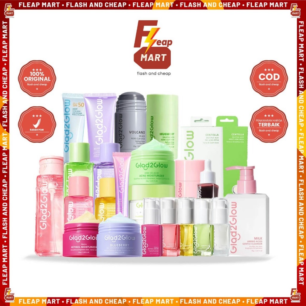 GLAD2GLOW Complete Series Toner Moisturizer Micellar Serum Clay & Face Wash