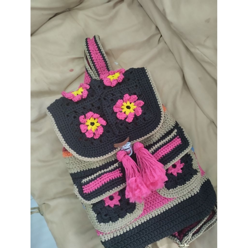 [CuteTiks]Holla bag|Tas ransel rajut bunga|Tas custom|Tas sekolah ransel anak kekinian|Korean style
