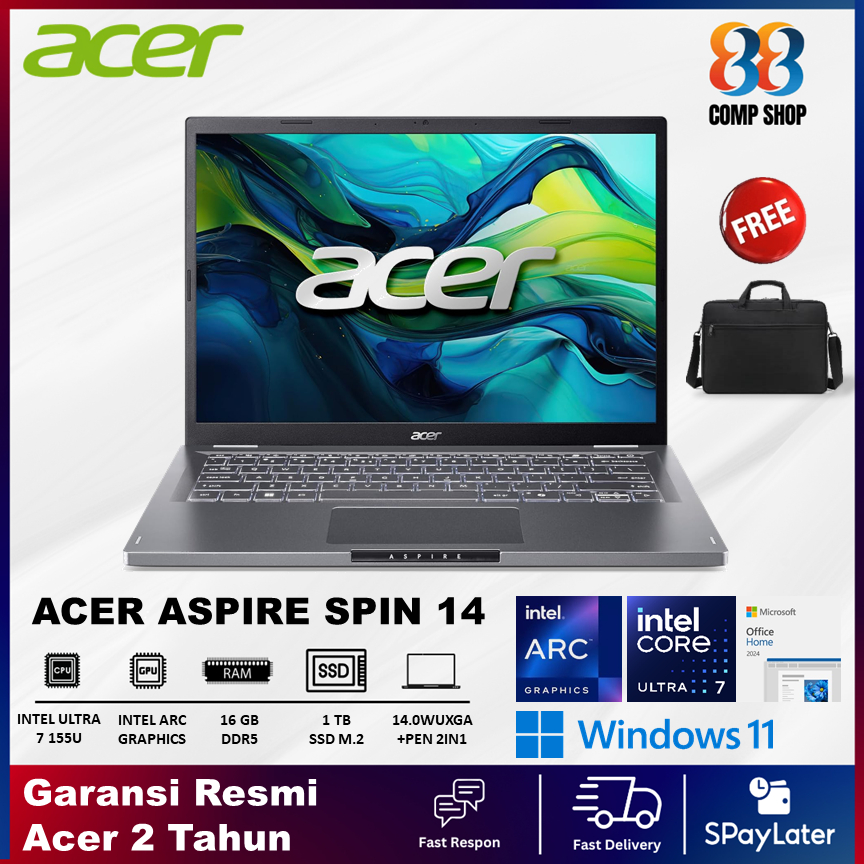 LAPTOP ACER ASPIRE SPIN ASP14 TOUCH ULTRA 7 155U 16GB 1TB W11+OHS 14.0WUXGA PEN 2IN1 GRY -52MTN.706P
