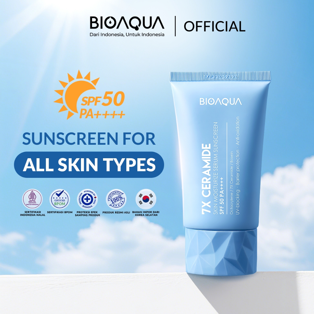 BIOAQUA 7X Ceramide Sunblock Wajah Sunscreen SPF 50 PA++++ 40ml Skincare Sunblock Untuk Skin Barrier
