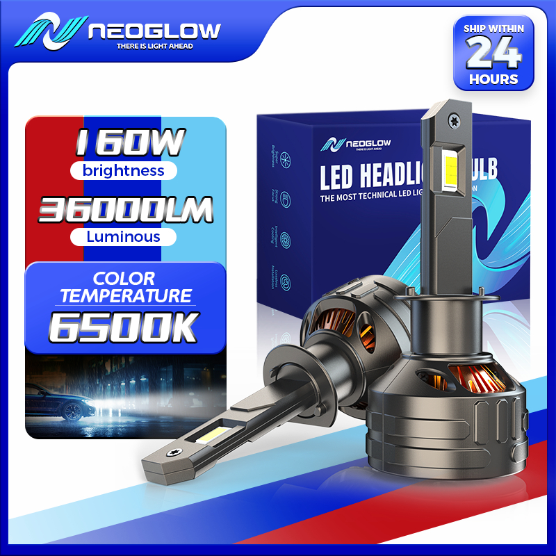 2PCS NEOGLOW H4 Bohlam Lampu Depan LED MATE Series 300W 50000Lumen 6500K Lampu depan warna putih H1