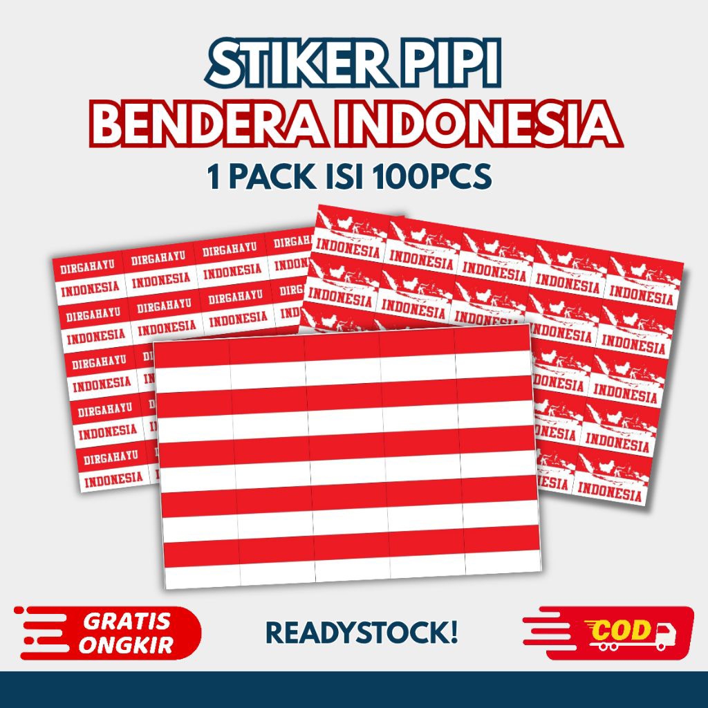 

STICKER BENDERA MERAH PUTIH UNTUK PIPI COCOK UNTUK AGUSTUSAN INDONESIA | STIKER PIPI INDONESIA ISI 100PCS TERMURAH BERKUALITAS COCOK UNTUK KARNAVAL PAWAI | STIKER HUT RI 80 DIRGAHAYU INDONESIA
