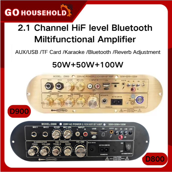 D800/D900 High-Power Subwoofer Bt Bluetooth Digital Amplifier Board 2.1 Channel 12V Rechargeable