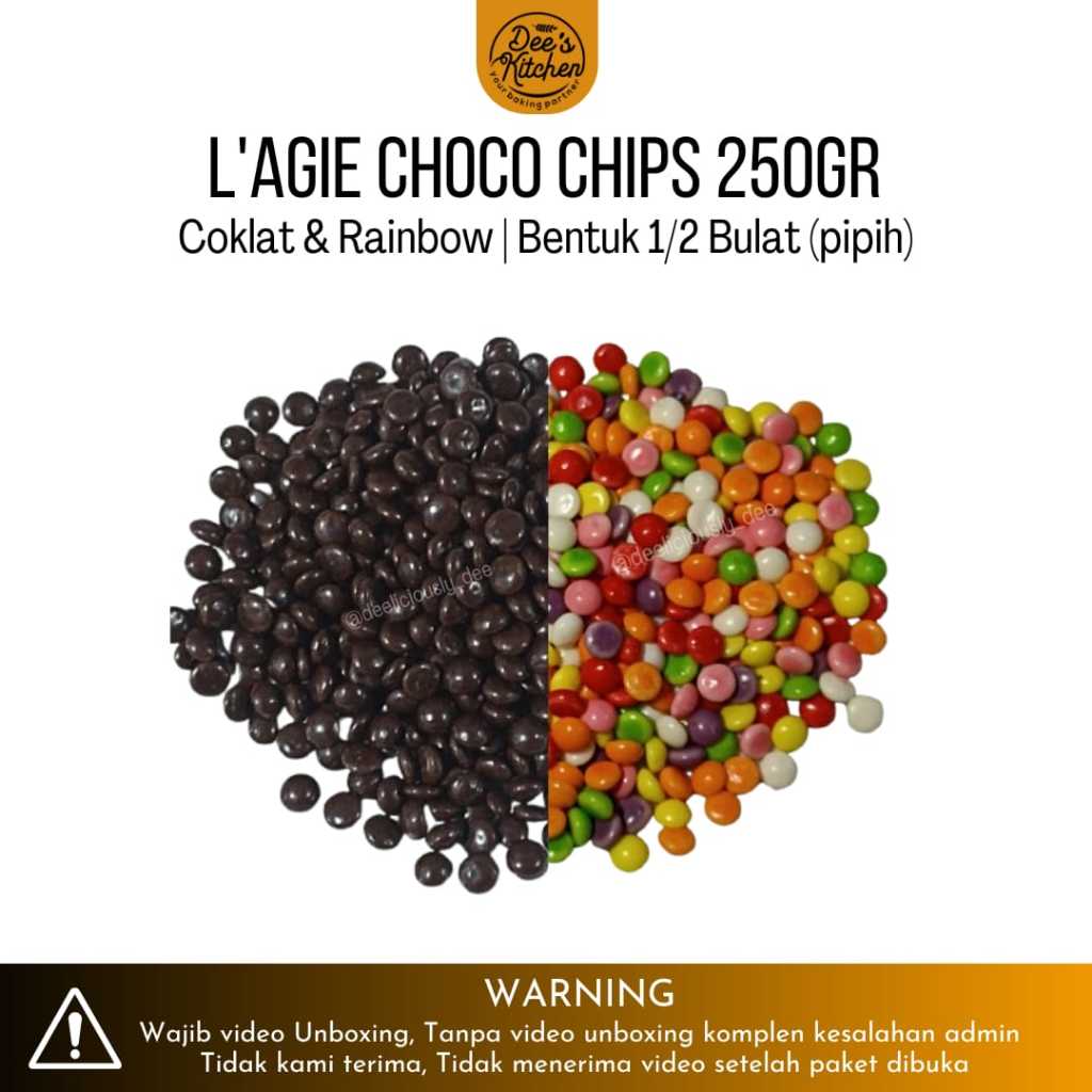 

[Repack 250gr] L'agie Coklat Rainbow Choco chips pipih bentuk 1/2 bulat