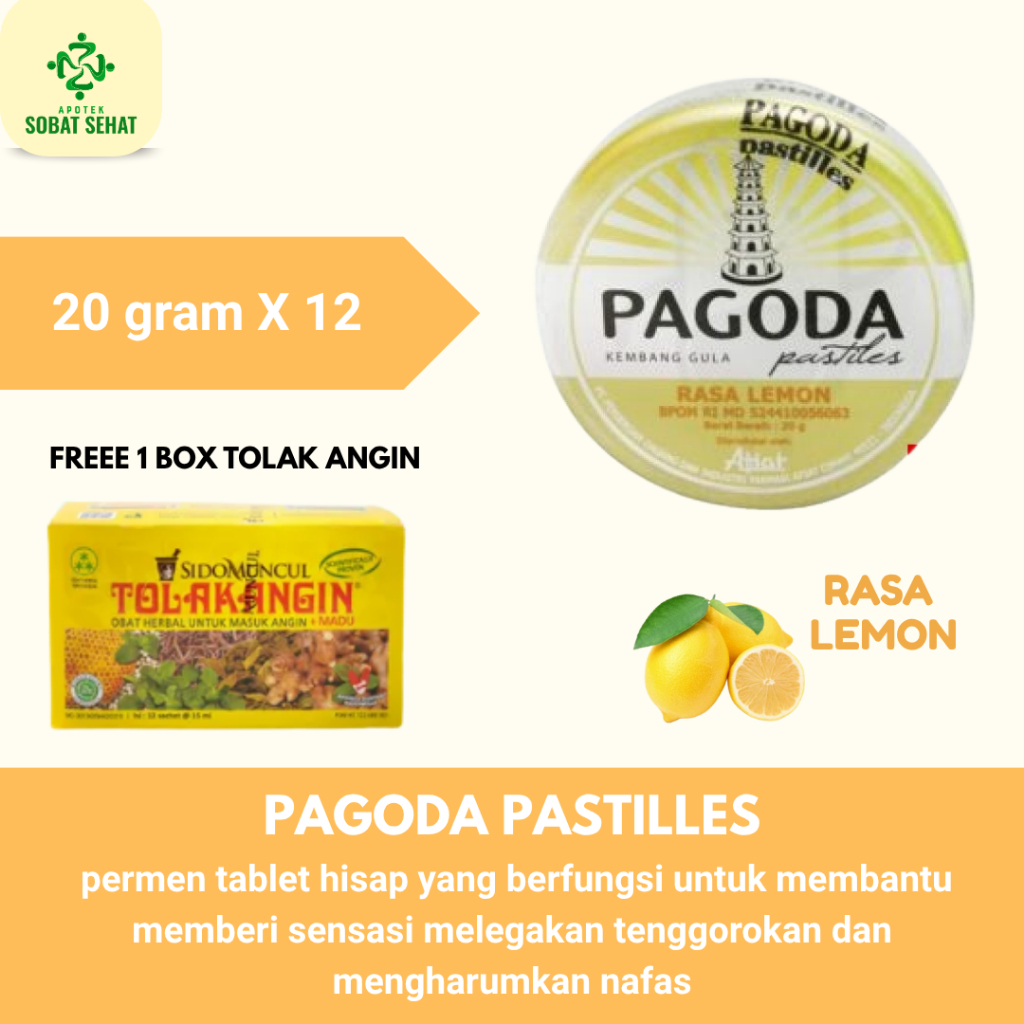 

[ 12 GET 1 ] - 12 Pagoda Pastilles rasa lemon 20 gram ( FREE 1 BOX TOLAK ANGIN )