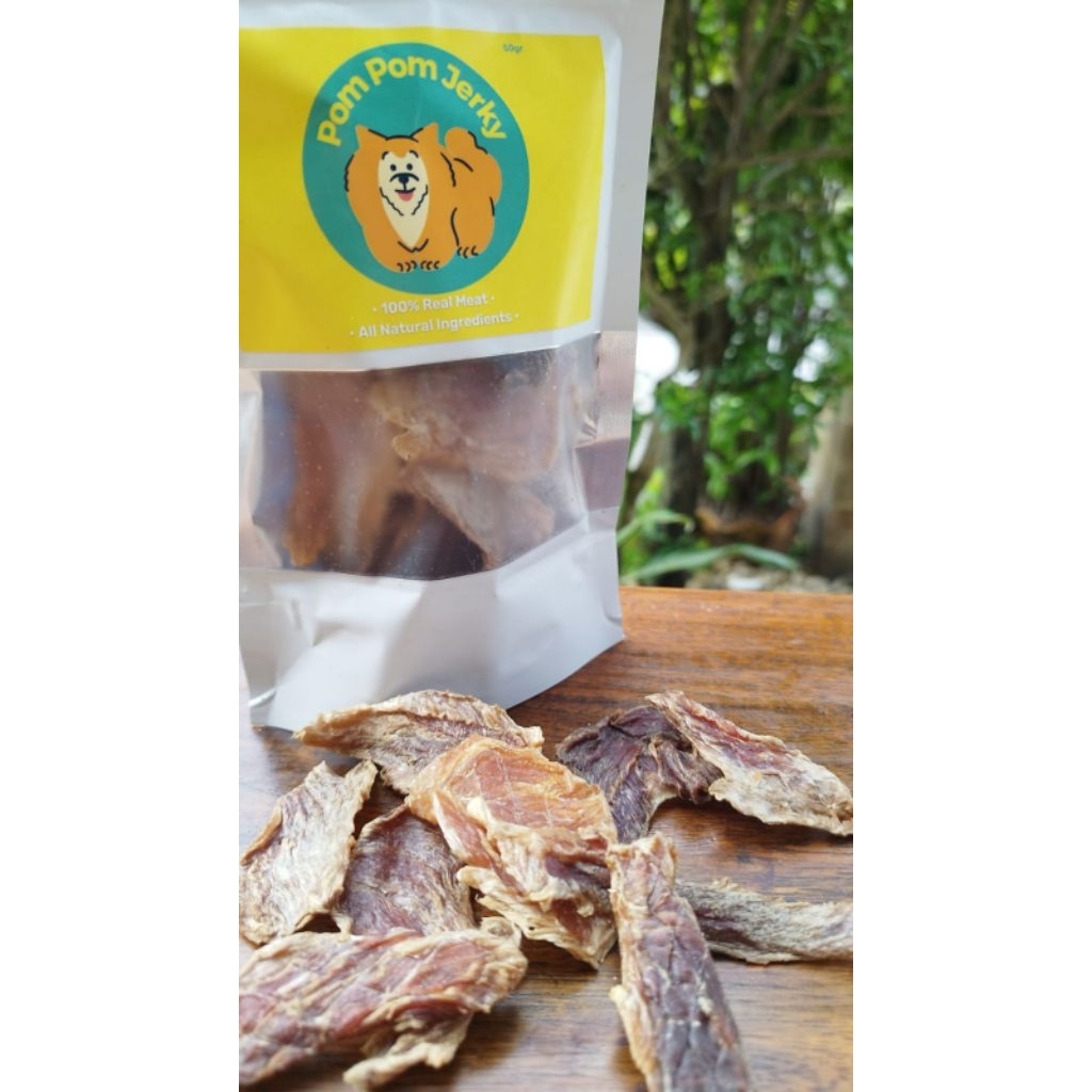 POMPOM PORK JERKY, DENDENG DAGING BABI YANG DI KERINGKAN