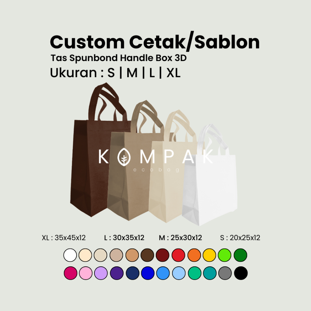 

Tas Spunbond Press Box 3D Custom Cetak Sablon Kantong Goodie Bag 20x30x12 25x35x12 30x40x12