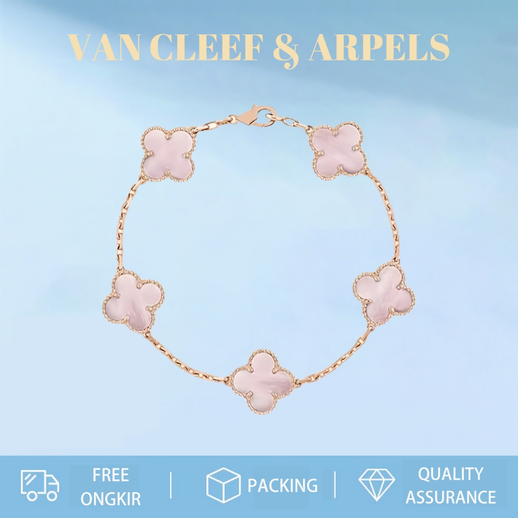 Gelang Van Cleef & Arpels Alhambra/Gelang Mutiara Rose Gold Berwarna Pastel/Gelang Wanita/Emas Swan 