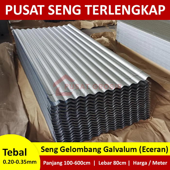 Seng Gelombang Galvalum 0.20 0.25 0.30 0.35 Lebar 80cm Silver Merah Hijau Biru Seng Atap Rumah Lemba