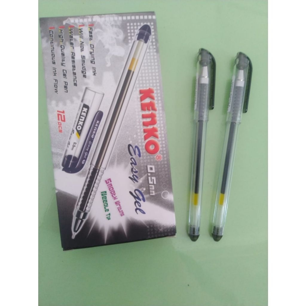 

[LJ] Pena Cair Kenko Tinta Hitam (1 Pack isi 12 pcs) - Easy Gel Ink Pen 0.5mm - Pena Cair Sekolah Kantor Warna Hitam