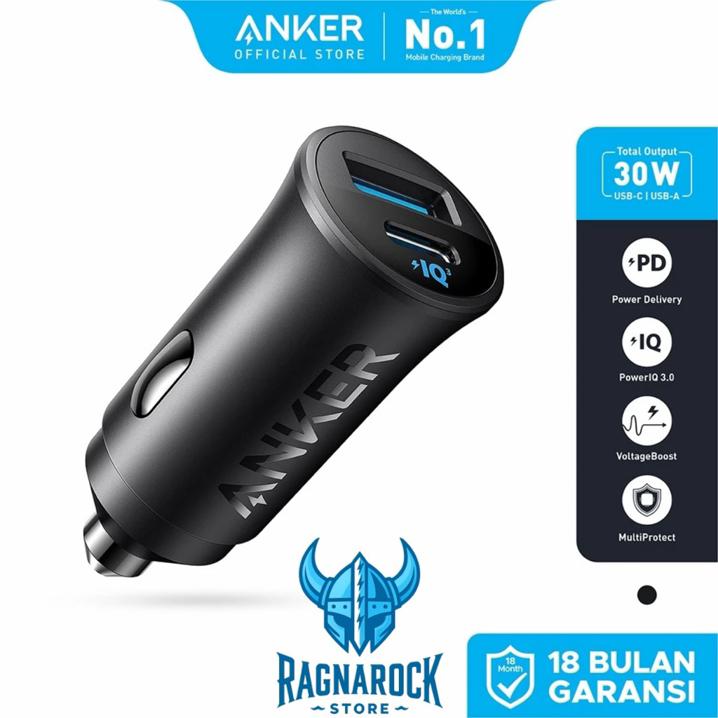 Anker Car Charger, 30W 2-Port Type-C Adapter PIQ 3.0 - A2741 Cas Mobil Anker