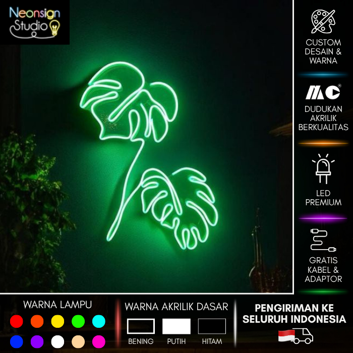 Neon Sign Monstera Leaf│Neon Sign Clover Leaf│Neon Flex LED│Neon Sign Daun Monstera│Neon Sign Daun S